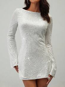 Aloruh 女士夏季性感舞会晚宴闪光截角华丽亮片夜总会派对闪亮水钻首饰女士紧身裹身迷你连衣裙 - 白色 - 查看 2