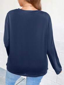 SHEIN Clasi 大码 V 领长袖纽扣休闲 T 恤