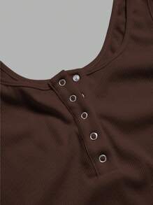 Slaydiva Casual All-Match White Cami Top With Deep U-Neck And Racerback-C - Brown - View 3