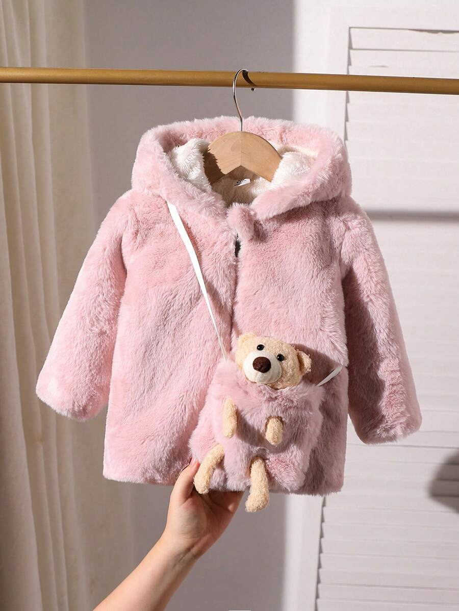 Baby Girl Solid Fleece Hooded Jacket, Winter