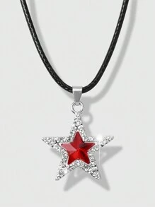 ROMWE Grunge Punk 1pc Fashion Zinc Alloy Rhinestone Star Charm Necklace For Women For Daily Decoration - Đỏ - Xem 1