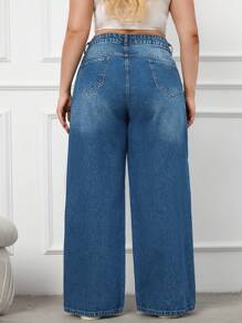 EURMUSE Rigid, High Waist And Sewing Detailed  Wideleg Fit - Medium Wash - View 2