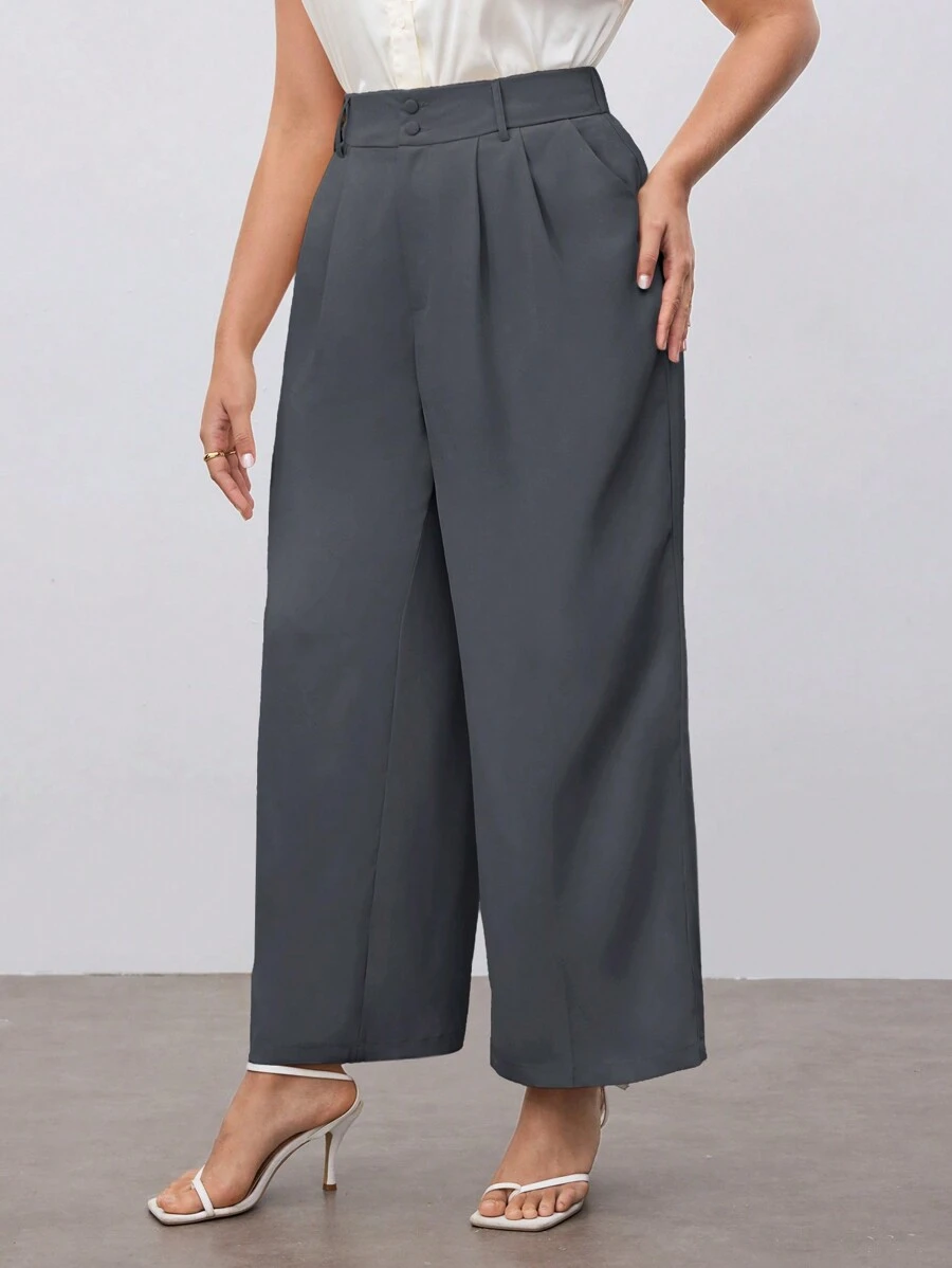 Maija Plus Size Solid Color Pocketed Casual Straight Leg Pants