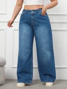 EURMUSE Rigid, High Waist And Sewing Detailed  Wideleg Fit - Medium Wash - View 4