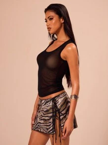 MUSERA 外出上衣 性感黑色网眼修身背心 休闲波西米亚风 伊比沙岛度假 锐舞派对 薄纱 节日 假日 夜生活 外出上衣 俱乐部派对 秋季