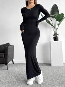 SHEIN EZwear Women's Black Backless Bodycon Dress