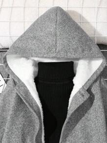 SHEIN Young Boys Casual Dragon & Phoenix Pattern Thermal Lined Hooded Cardigan Coat,In Fall/Winter - Grey - View 3
