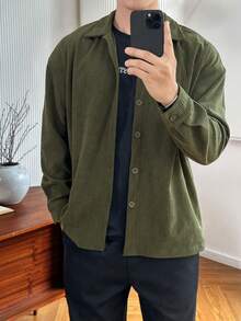 Claim Dot Men's Button-Down Long Sleeve Solid Color Casual Loose Daily Shirt - Green - View 5