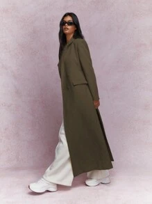 MISSGUIDED 及踝长款双排扣西装外套，商务休闲 - 灰色 - 查看 4