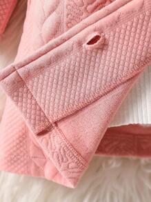 Baby Girl Warm Textured Collar Fashion Jacquard Pattern Elegant Mid-Length Outerwear, For Outdoor Play In Autumn/Winter