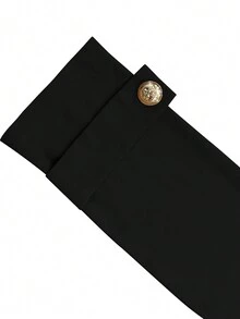 女士纯色双排扣口袋西装外套收腰长袖办公室商务套装优雅适合春秋季节 - 黑色 - 查看 4