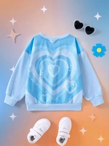 THE POWERPUFF GIRLS X SHEIN 年轻女孩卡通心形 & 渐变印花可爱运动衫