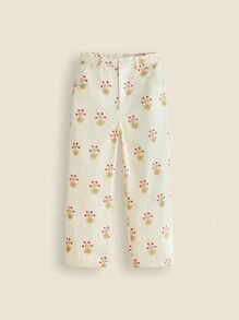 SHEIN Tween Girls Floral Print Wide Leg Straight Casual Pants, Fall/Winter - Beige - View 8