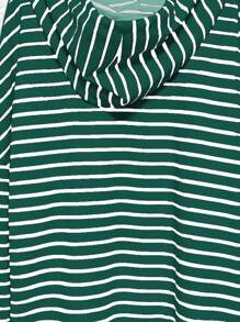 INAWLY 大码连帽抽绳长袖时尚条纹休闲运动衫