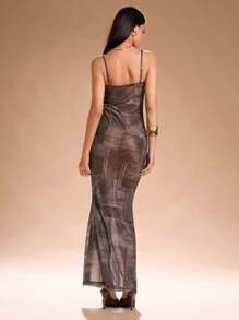 SHEIN SXY Women's Sleeveless Bodycon Maxi Fish Tail Dress Fall Winter Women Clothing - Green - View 2