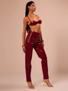 MUSERA Áo corset giả da, áo bralet da rắn gợi cảm, áo kiểu cao bồi miền Tây, áo dự tiệc, áo đi nghỉ mát, áo lễ hội Elixir, áo đi chơi ở Ibiza, áo dự tiệc câu lạc bộ, áo thanh lịch mùa xuân hè, áo đi nghỉ mát - Màu Đỏ Sâu - Xem 4