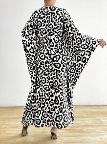 Chiquease Vestido suelto con estampado de leopardo y mangas de murciélago para mujer, primavera/verano - Blanco - Ver 2