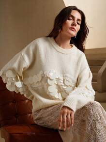 Anewsta Handmade Beaded & Sequined Delicate Pullover Sweater