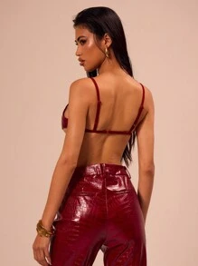MUSERA Áo corset giả da, áo bralet da rắn gợi cảm, áo kiểu cao bồi miền Tây, áo dự tiệc, áo đi nghỉ mát, áo lễ hội Elixir, áo đi chơi ở Ibiza, áo dự tiệc câu lạc bộ, áo thanh lịch mùa xuân hè, áo đi nghỉ mát - Màu Đỏ Sâu - Xem 2
