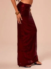 MUSERA Low Rise Maxi Skirt Elegant Summer Sexy  Party - Burgundy - View 4