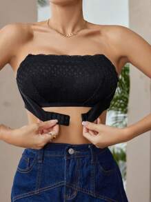 1 Áo Ngực Bandeau Chống Trơn Trượt Cho Nữ, Áo Ống Ren Lãng Mạn Mùa Hè Với Dây Đai Có Thể Tháo Rời - màu đen - Xem 4