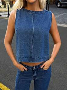 Forever 21 女士时尚 A 字型牛仔上衣 - 藍色 - 查看 3