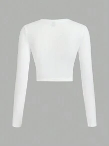 SHEIN EZwear 3 件套女士豹纹、斑马水钻蝴蝶结、字母印花圆领长袖修身短款 T 恤，适合春秋季节 - 彩色 - 查看 4