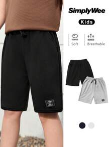 SHEIN Leap Crew Tween Boy 2 Packs Patched Detail Track Shorts - Multicolor - View 1