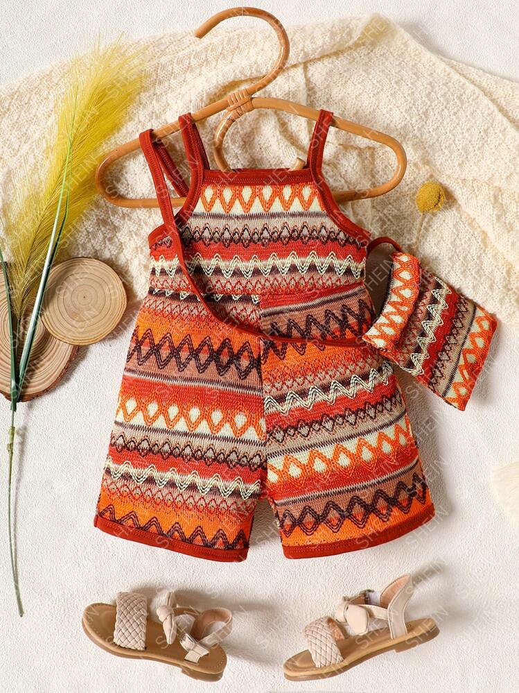 SHEIN Vintaside Kids 時尚編織連體衣，花卉設計，適合女寶寶 - 彩色 - 查看 3