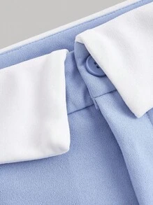 SHEIN MOD Quần ống rộng xếp ly màu khối cỡ lớn cho nữ rộng rãi thoải mái - Màu xanh lam - Xem 3