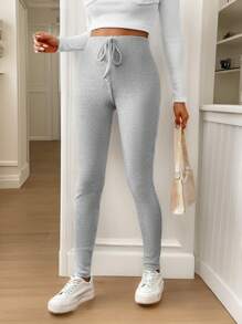 SHEIN Frenchy 女式抽绳修身休闲罗纹紧身裤