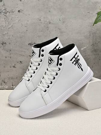 大码男士系带高帮 PU 皮革简约靴。防水、防风、防滑、轻便、时尚休闲鞋、舞鞋、滑板鞋