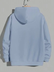 RueChic 秋冬季男士字母图案连帽衫 - 藍色 - 查看 2