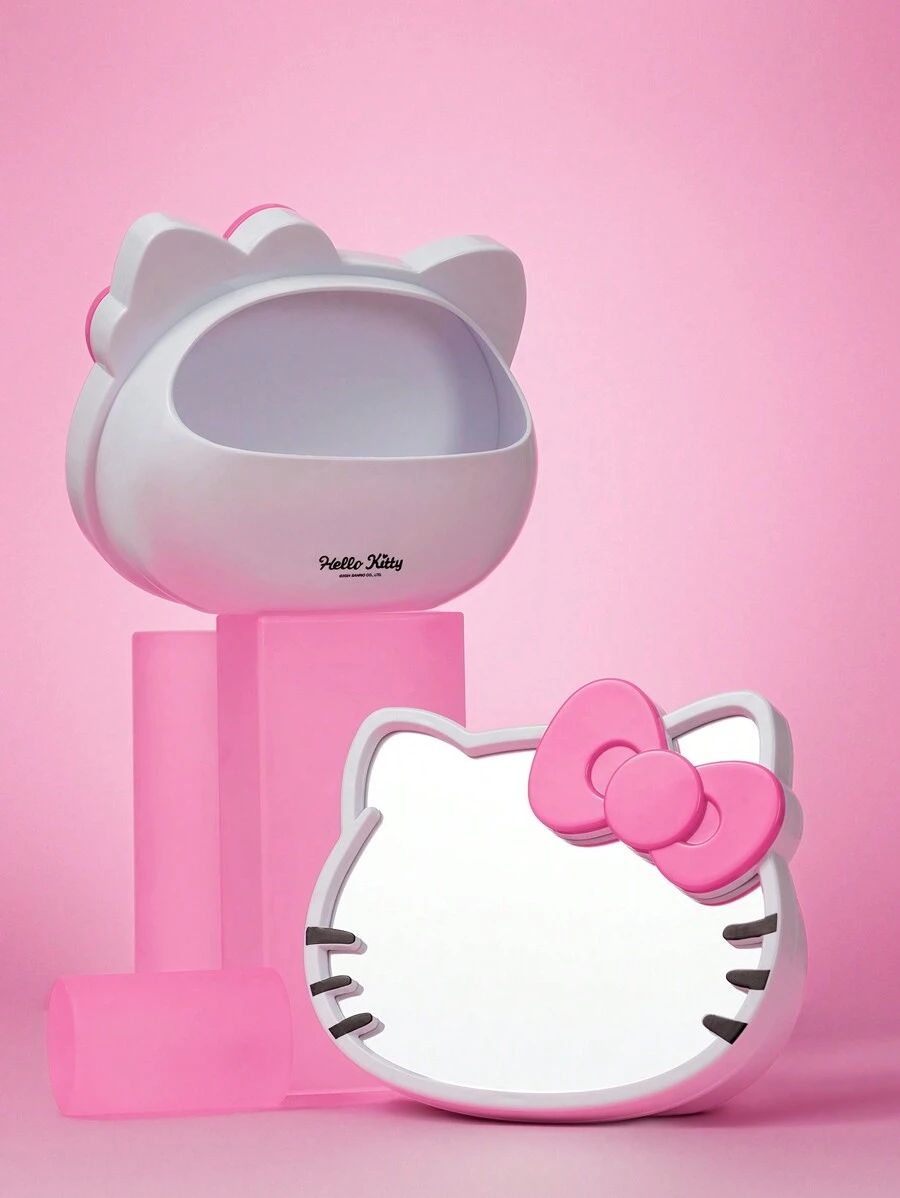HELLO KITTY AND FRIENDS | SHEIN Kitty Shaped Vanity Desk Organizer With Mirror - Baby Pink - View 1