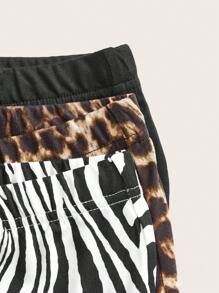 SHEIN EZwear 3pcs Women Leopard & Zebra Print Elastic Waist Flared Tight Pants Set, Suitable For Spring, Summer, Autumn