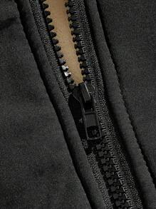 Manfinity Homme Áo khoác nam tay dài khóa kéo màu trơn đơn giản thời trang cỡ lớn - màu đen - Xem 3