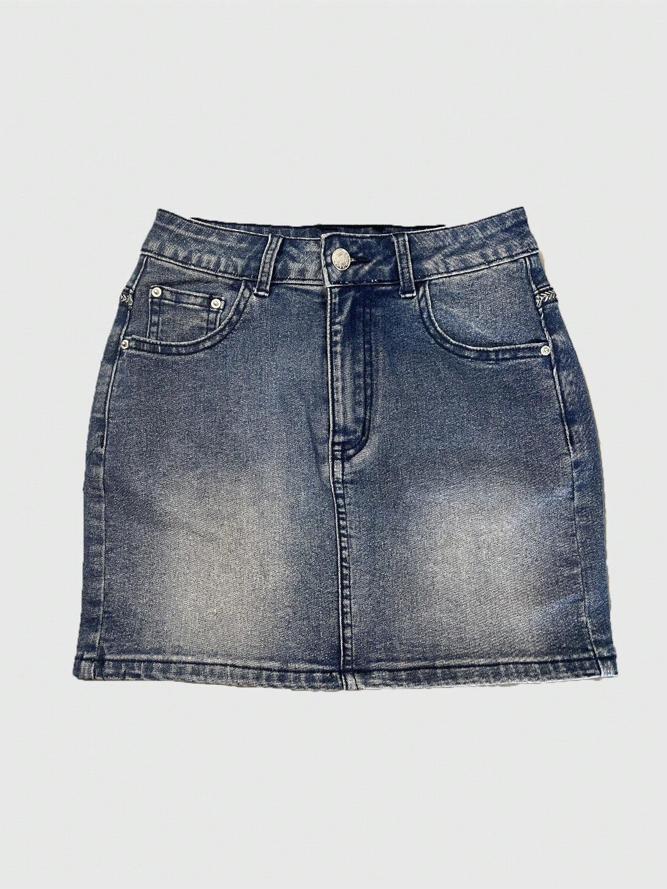 Our Grunge Punk Cross Embroidery Slant Pocket Denim Skirt is such