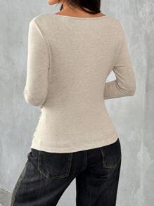 SHEIN EZwear 卡其色针织女式紧身基本款 T 恤