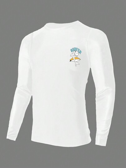 Surfspeed Men's Slim Fit Casual Cartoon Print Long Sleeve Surfing T-Shirt With Heat Transfer Pattern Athletic Workout Shirt