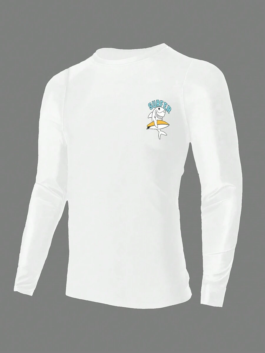 Surfspeed Men's Slim Fit Casual Cartoon Print Long Sleeve Surfing T-Shirt With Heat Transfer Pattern Athletic Workout Shirt