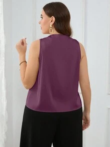 Firerie Camisa chaleco holgada con escote en V largo y fruncido para tallas grandes - Morado - Ver 2
