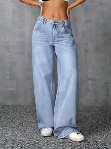 SHEIN ICON 女士前扣多口袋牛仔裤，休闲日常穿着