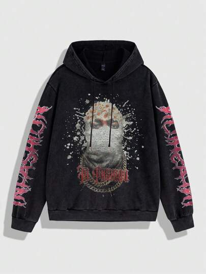 Street Life Sudadera con capucha casual con estampado floral para hombres