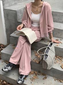 DAZY 2pcs/Set Women's Solid Color Hoodie And Pants Suit, Fall Clothes,Back To School Clothes