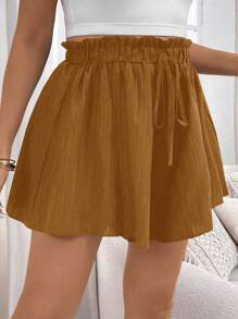 SHEIN LUNE Plus Size Summer Casual Solid Color Loose Shorts - Rust Brown - View 1