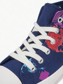 Fashionable High-Top Map Print Vulcanized Canvas Shoes For Kids, Versatile For All Seasons And Casual Styles