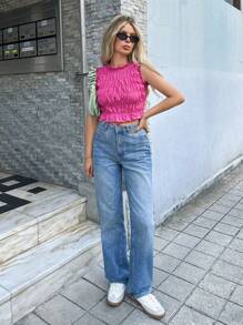 Forever 21 Pink Sleeveless Cropped Camisole, Summer - Pink - View 4