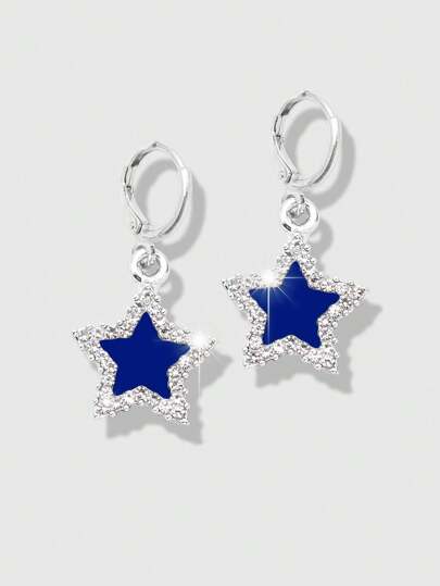 Street Life 1 par Pendientes largos moda aleación de zinc con estrella con diseño de diamante de imitación para mujeres para decoración diaria