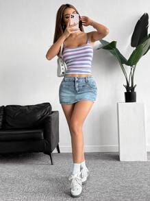 SHEIN EZwear 夏季彩虹条纹印花吊带背心 - 彩色 - 查看 5