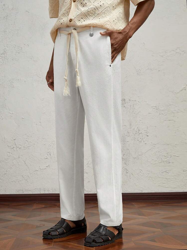 Men's Woven Fit Elastic Waist Long Straight Casual Pants Suitable For Daily Autumn